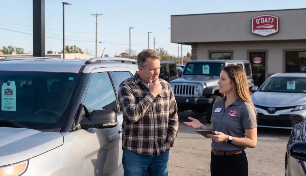 Review key questions to ask before signing Buy Here Pay Here paperwork, including payments, fees, warranty, insurance, and contract terms.